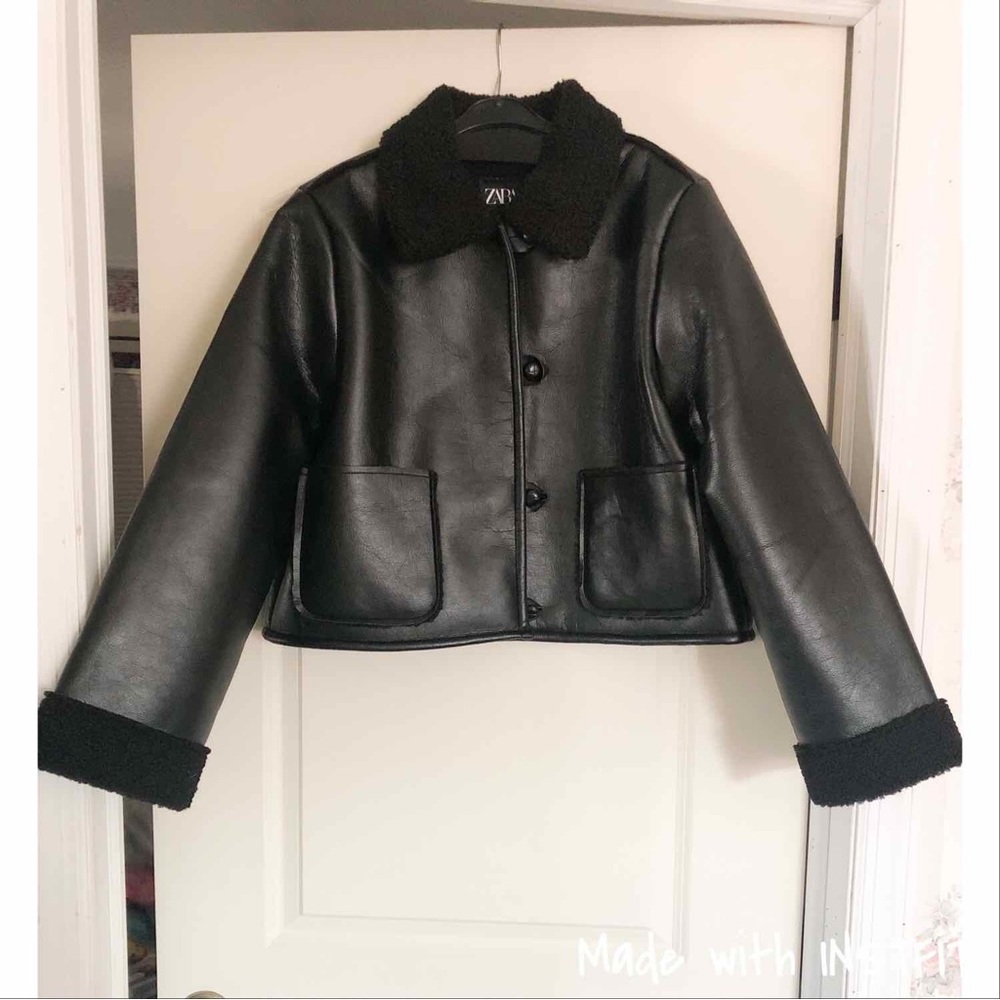 Zara Faux Leather Lined with Faux Shearling Jacket - Picture 9 of 16
